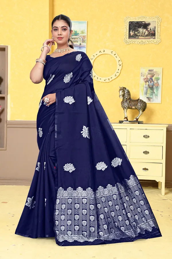 Navy_Blue_Printed_Saree_For_Women