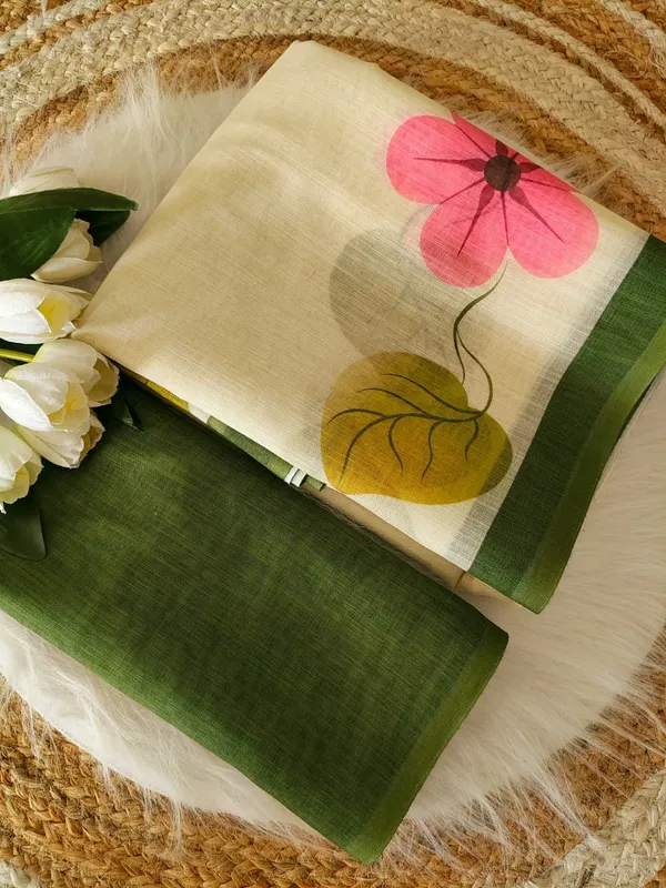 Cream_Cotton_Floral_Print_Saree_For_Women