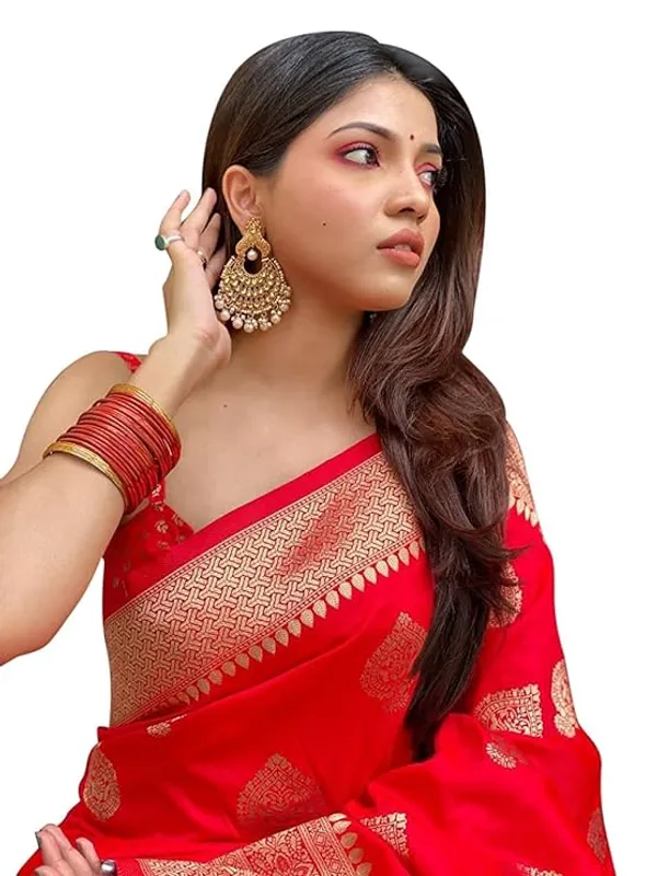 Red_Woven_Banarasi_Style_Saree_For_Women