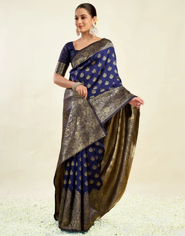 Blue_Floral_Zari_Saree_For_Women