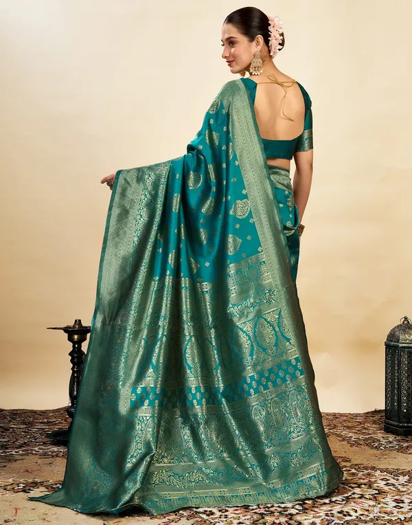 Teal_Banarasi_Silk_Saree_For_Women
