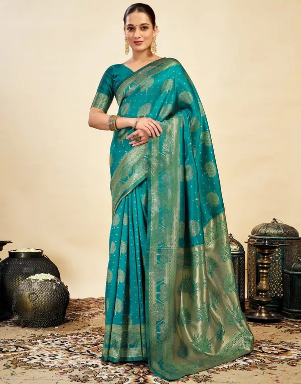 Teal_Woven_Ethnic_Saree_For_Women