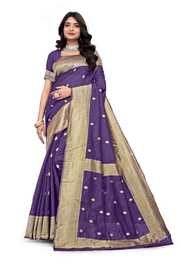 Purple_Gold_Border_Saree_For_Women