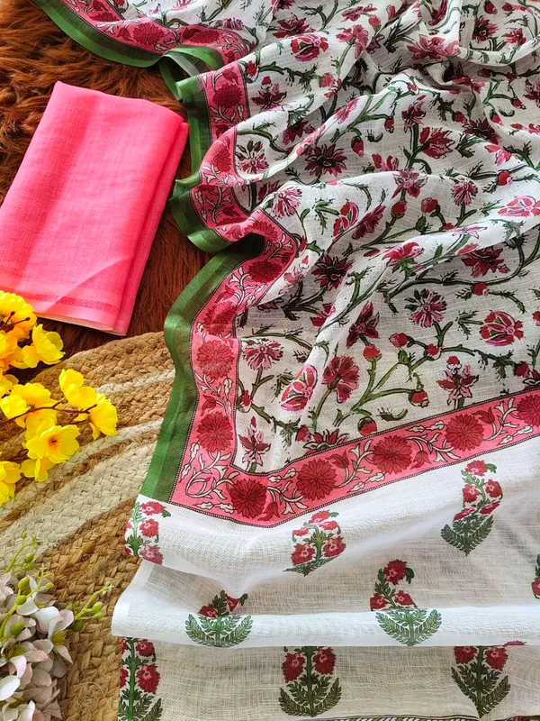 White_Floral_Print_Saree_For_Women