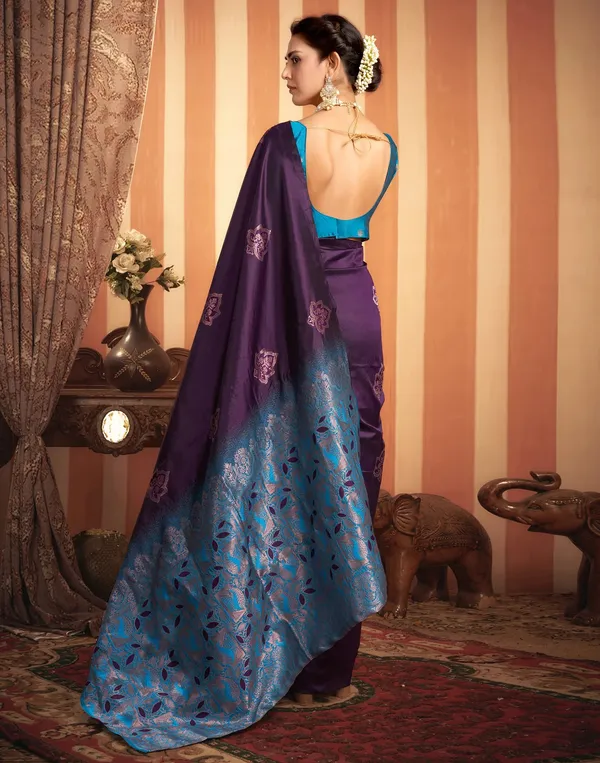 Wine_And_Firozi_Banarasi_Silk_Saree_For_Women