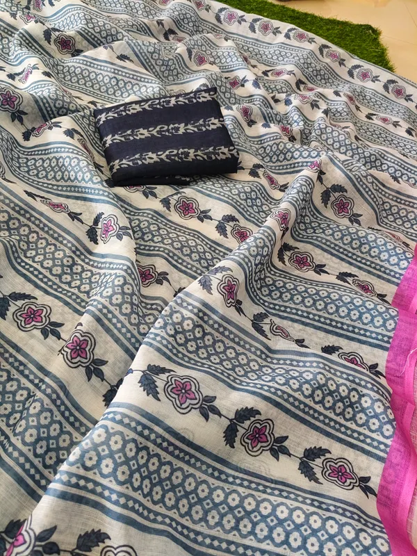 White_Printed_Saree_For_Women
