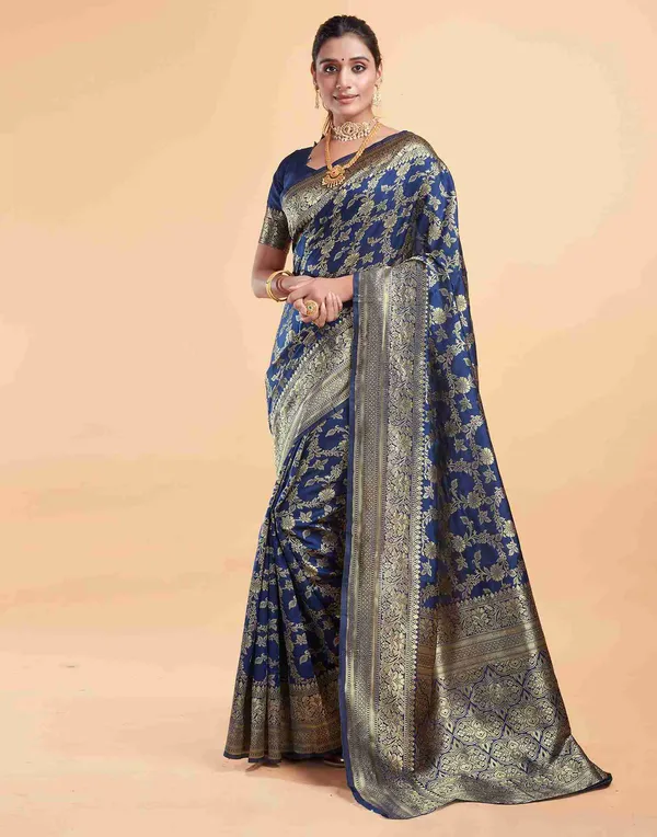 Navy_Blue_Zari_Floral_Saree_For_Women