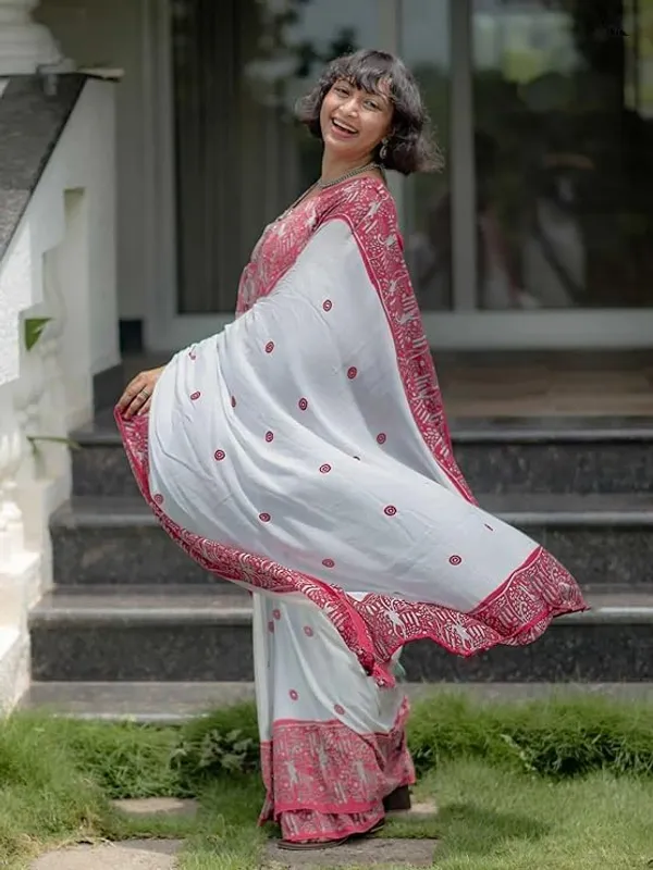 White_And_Pink_Printed_Saree_For_Women