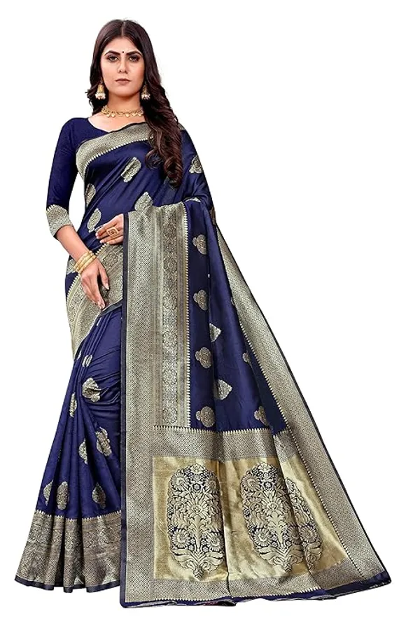 Navy_Blue_Banarasi_Silk_Saree_For_Women
