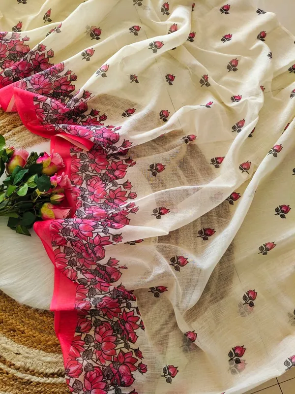 White_Pink_Floral_Print_Saree_For_Women