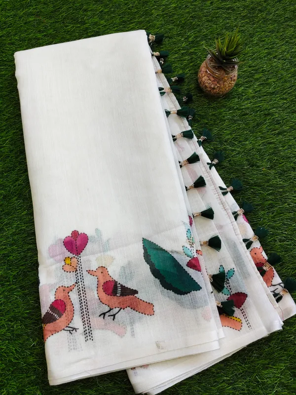 White_Floral_Print_Saree_For_Women