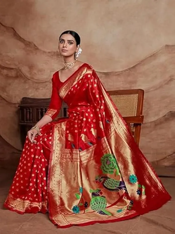 Red_Woven_Peacock_Motif_Saree_For_Women