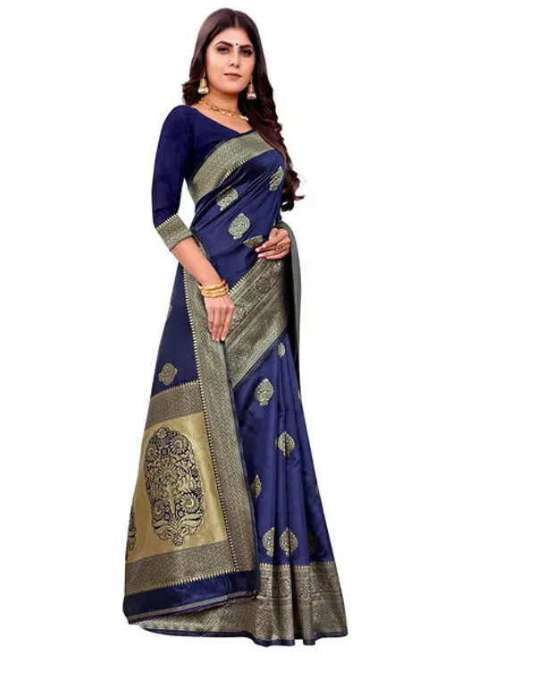 Navy_Blue_Banarasi_Silk_Saree_For_Women