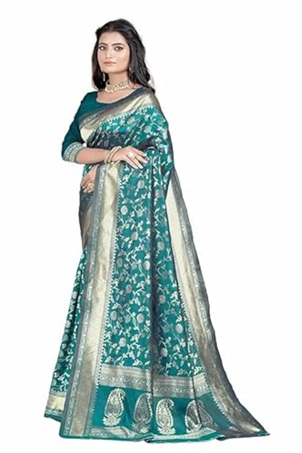 Teal_Banarasi_Silk_Saree_For_Women