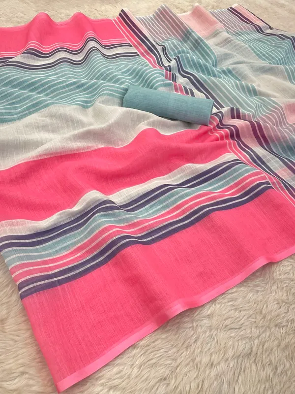 Pink_Multicolour_Striped_Saree_For_Women