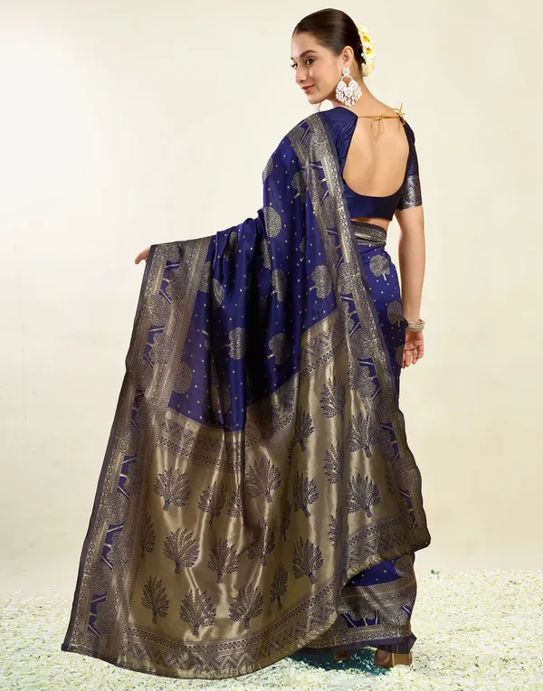 Navy_Blue_Banarasi_Silk_Saree_For_Women