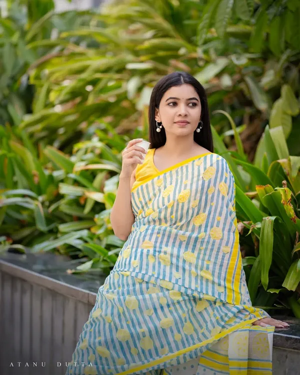Blue_Cotton_Striped_Printed_Saree_For_Women