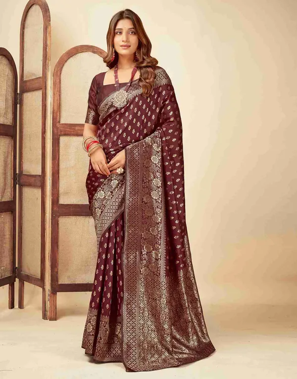 Maroon_Brocade_Saree_For_Women