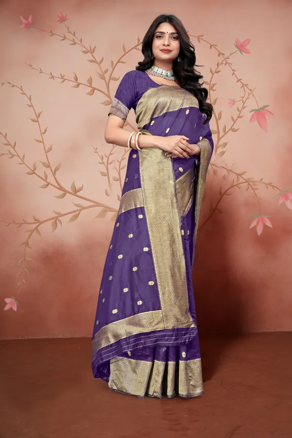 Purple_Gold_Border_Saree_For_Women