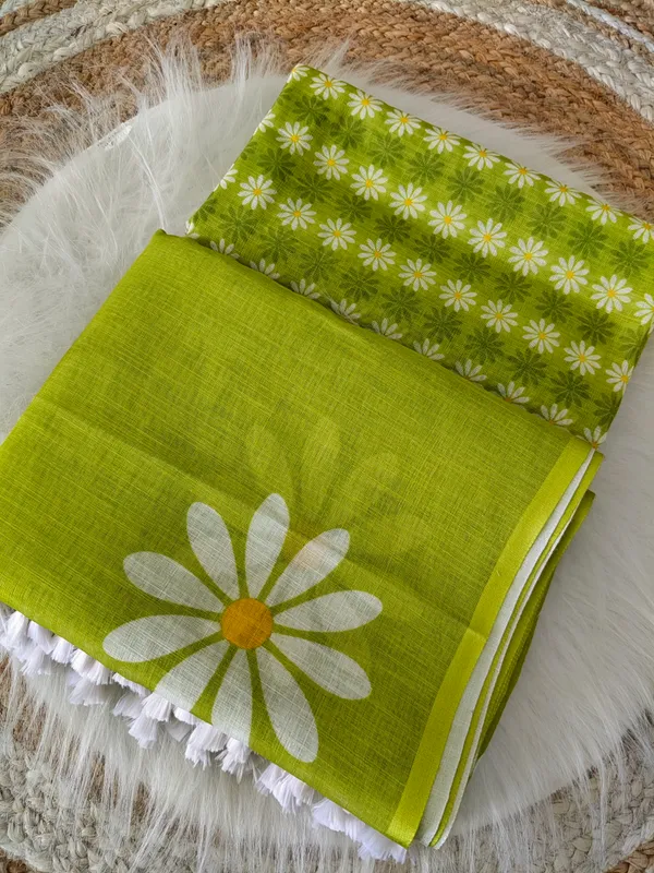 Lime_Green_Floral_Print_Saree_For_Women