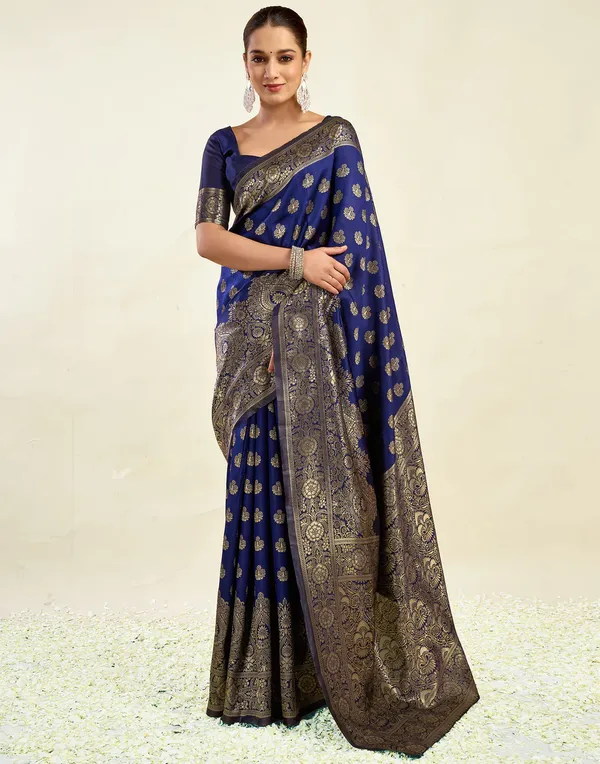Blue_Floral_Zari_Saree_For_Women