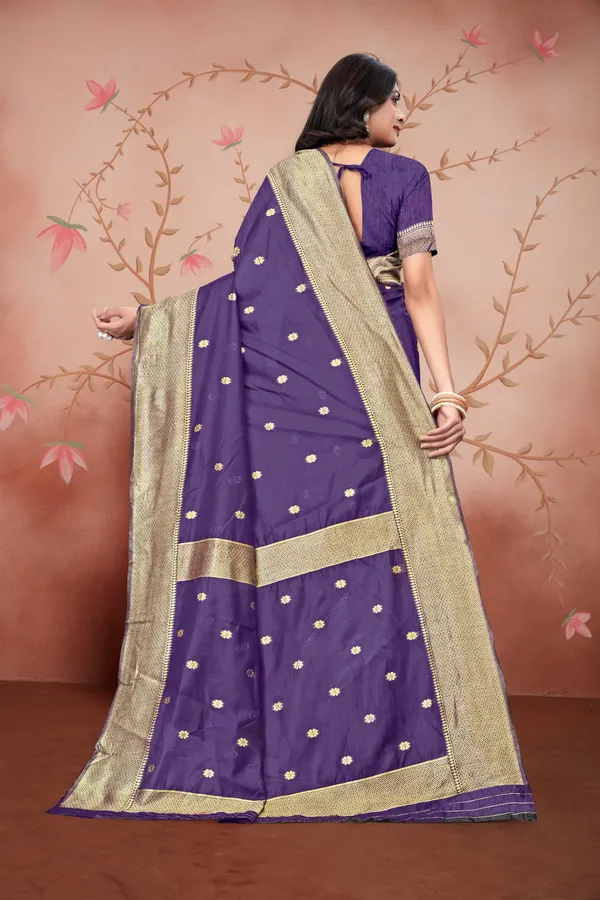Purple_Gold_Border_Saree_For_Women