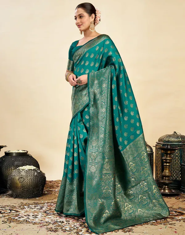 Teal_Banarasi_Silk_Saree_For_Women