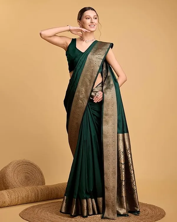 Dark_Green_Brocade_Saree_For_Women