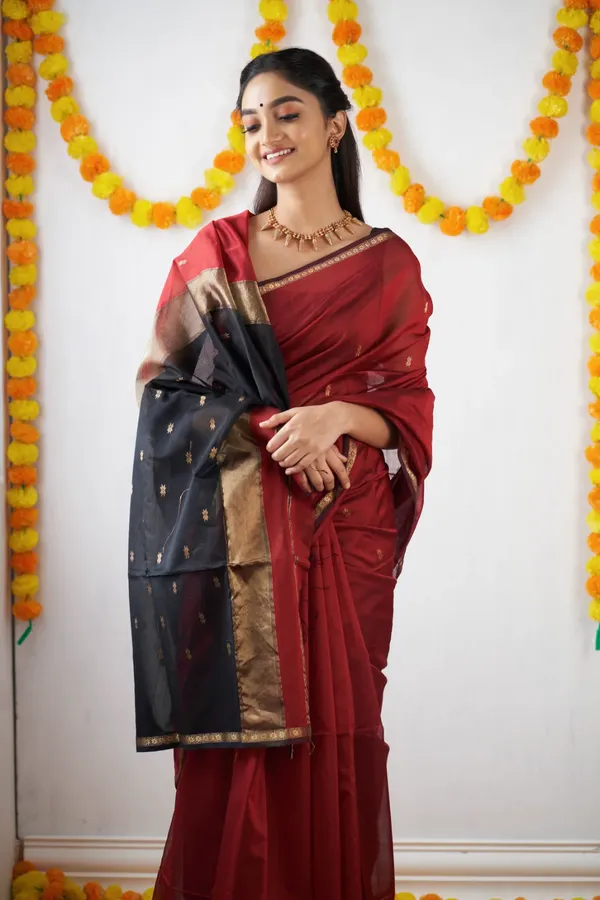 Maroon_Sheer_Traditional_Saree_For_Women