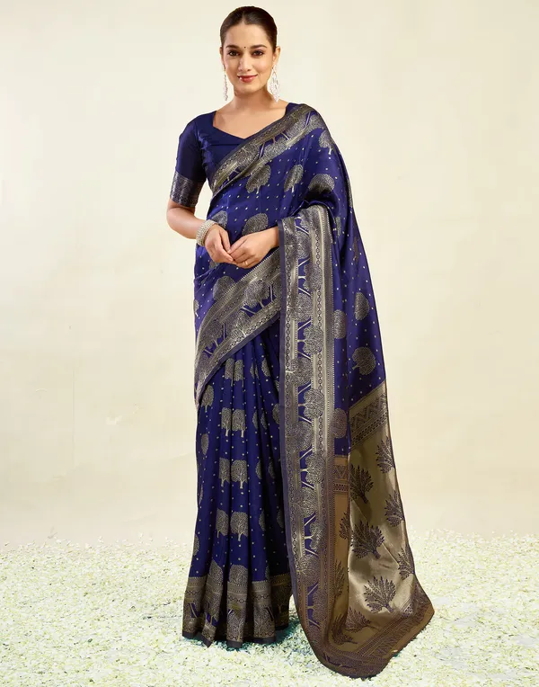 Navy_Blue_Banarasi_Silk_Saree_For_Women