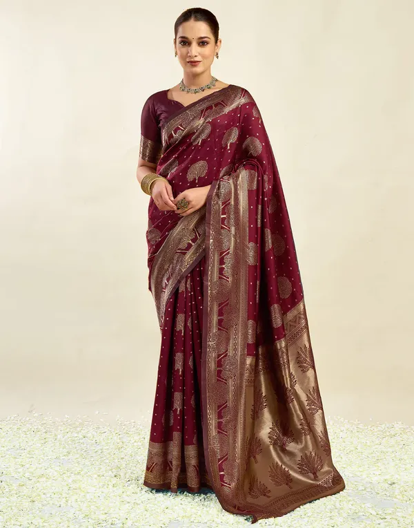 Maroon_Woven_Floral_Saree_For_Women
