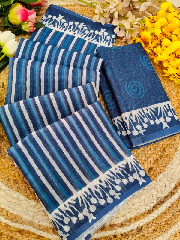 Blue_Striped_Printed_Saree_For_Women