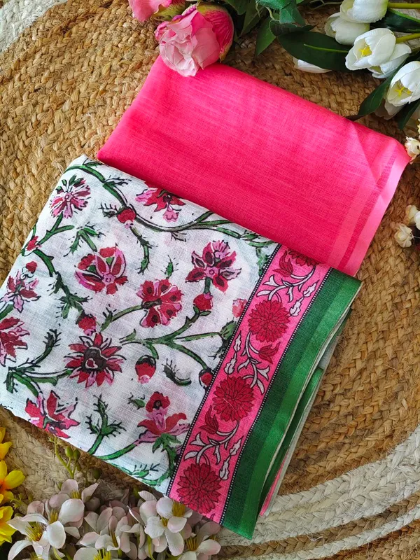 White_Floral_Print_Saree_For_Women