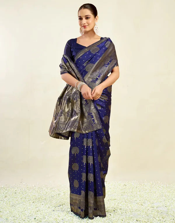 Navy_Blue_Banarasi_Silk_Saree_For_Women