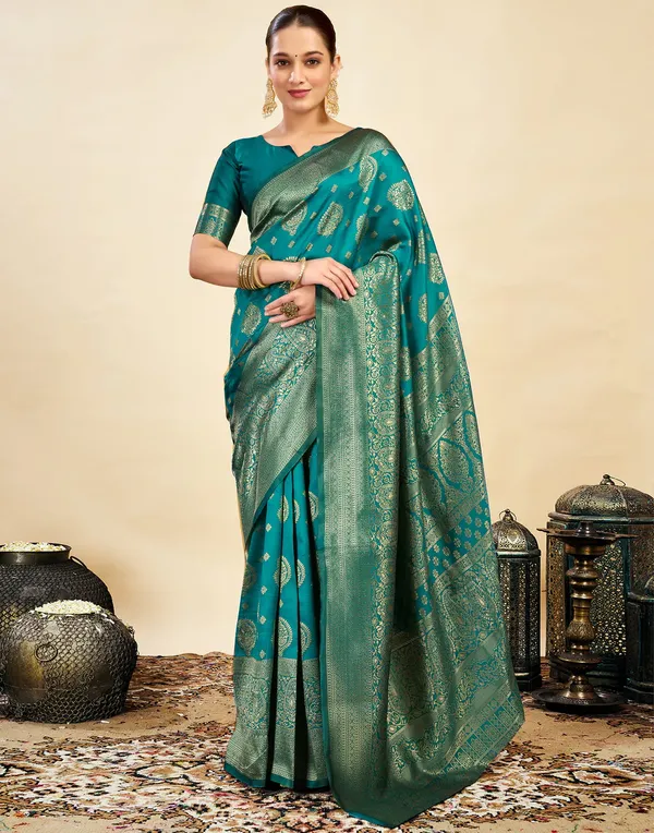 Teal_Banarasi_Silk_Saree_For_Women