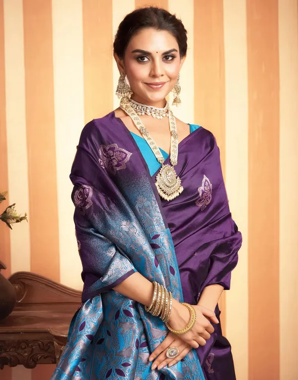 Wine_And_Firozi_Banarasi_Silk_Saree_For_Women