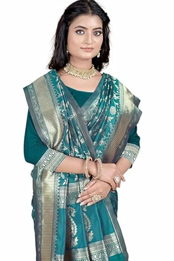 Teal_Banarasi_Silk_Saree_For_Women