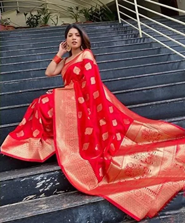 Red_Woven_Banarasi_Style_Saree_For_Women