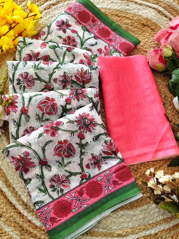 White_Floral_Print_Saree_For_Women