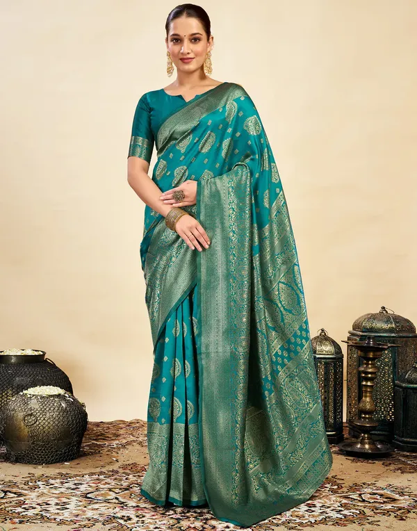 Teal_Banarasi_Silk_Saree_For_Women