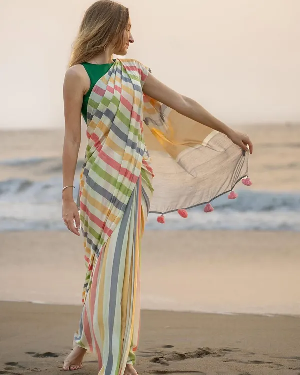 Multicolor_Striped_Saree_For_Women