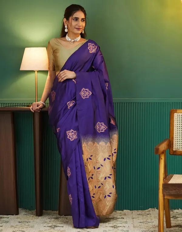Purple_And_Beige_Banarasi_Silk_Saree_For_Women