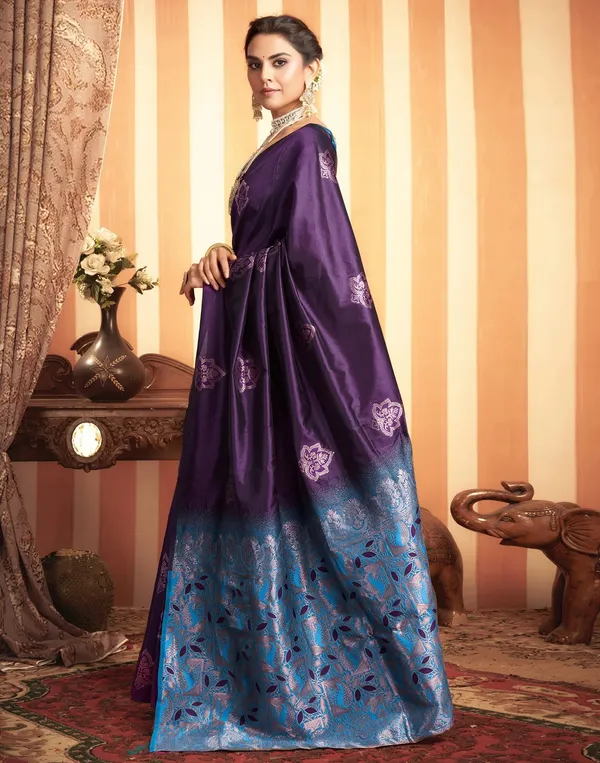 Wine_And_Firozi_Banarasi_Silk_Saree_For_Women