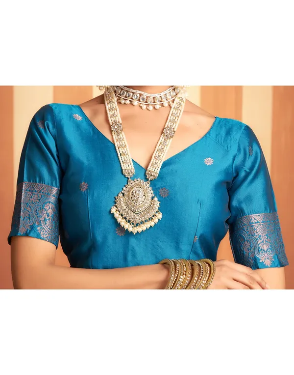 Wine_And_Firozi_Banarasi_Silk_Saree_For_Women