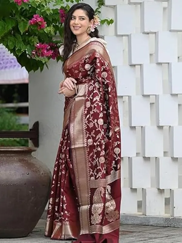 Maroon_Banarasi_Silk_Saree_For_Women
