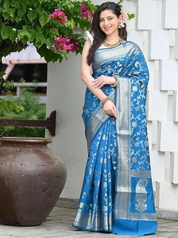 Turquoise_Banarasi_Silk_Saree_For_Women