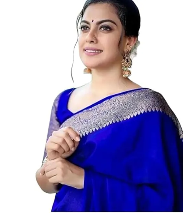 Blue_Metallic_Border_Saree_For_Women