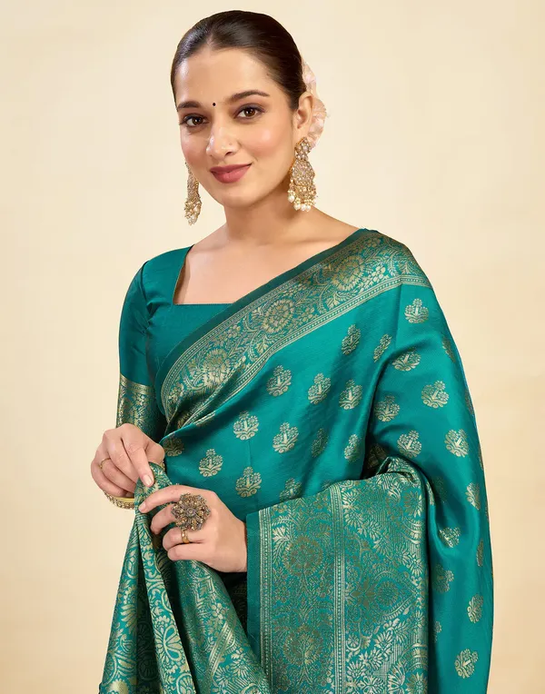 Teal_Banarasi_Silk_Saree_For_Women
