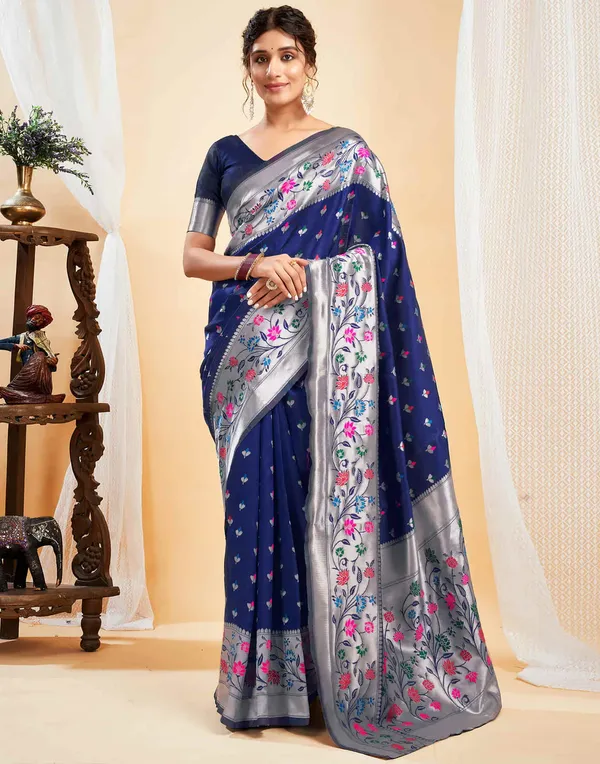 Navy_Blue_Floral_Print_Saree_For_Women