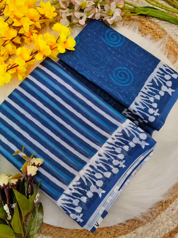 Blue_Striped_Printed_Saree_For_Women